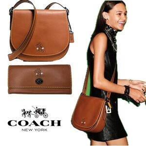 COACH MICKEY SADDLE IN GLOVETANNED LEATHER F37931 LIMITED RARE WALLET AND BAG
